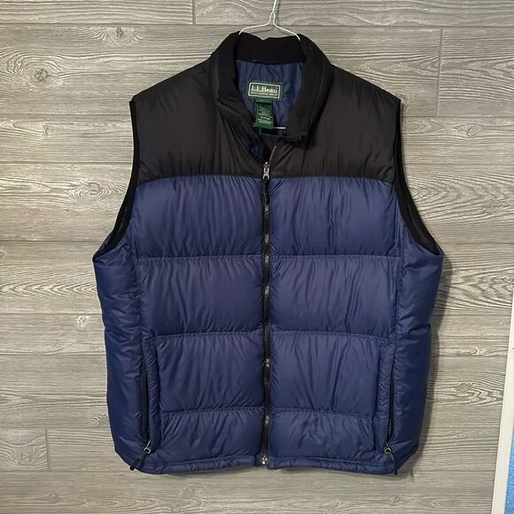 LL Bean Goose Down Puffer Vest Size 2XL XXL black and black puffer down